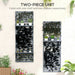 Two-piece set of grey wooden wall-mounted plant stands with trellis and shelves, decorated with potted plants and climbing vines