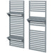 Set of 2 grey wooden wall-mounted plant stands with trellis and shelves for vertical garden display
