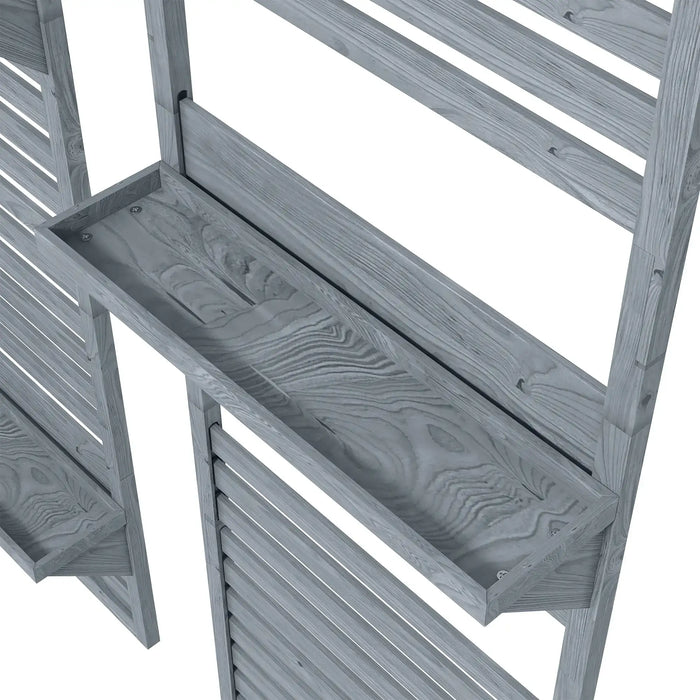 Set of 2 grey wooden wall-mounted plant stands with trellis for vertical flower display