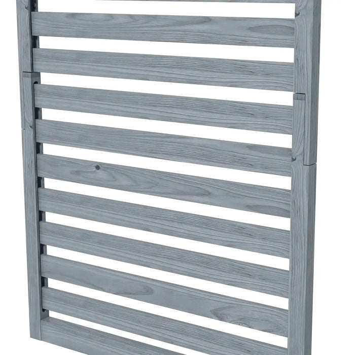Set of 2 grey wooden wall-mounted plant stands with horizontal slats and trellis design