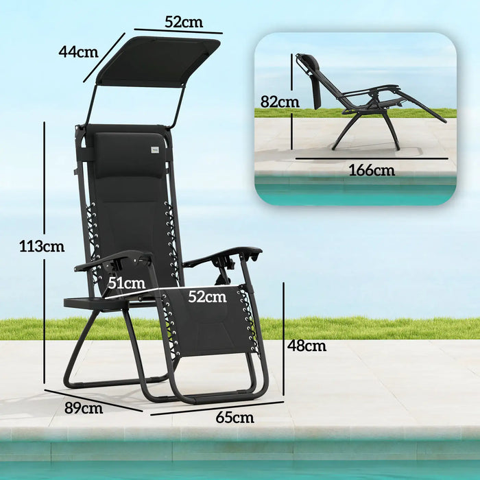 Set of 2 Zero Gravity Reclining Chair – Black | Foldable Sun Loungers with Adjustable Canopy OUTSUNNY - Little and Giant Explorers Outsunny