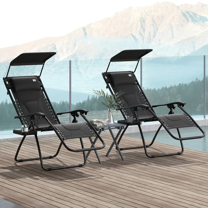 Set of 2 Zero Gravity Reclining Chair – Black | Foldable Sun Loungers with Adjustable Canopy OUTSUNNY - Little and Giant Explorers Outsunny