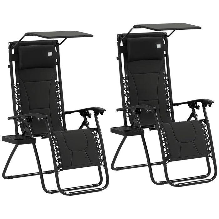 Set of 2 Zero Gravity Reclining Chair – Black | Foldable Sun Loungers with Adjustable Canopy OUTSUNNY - Little and Giant Explorers Outsunny