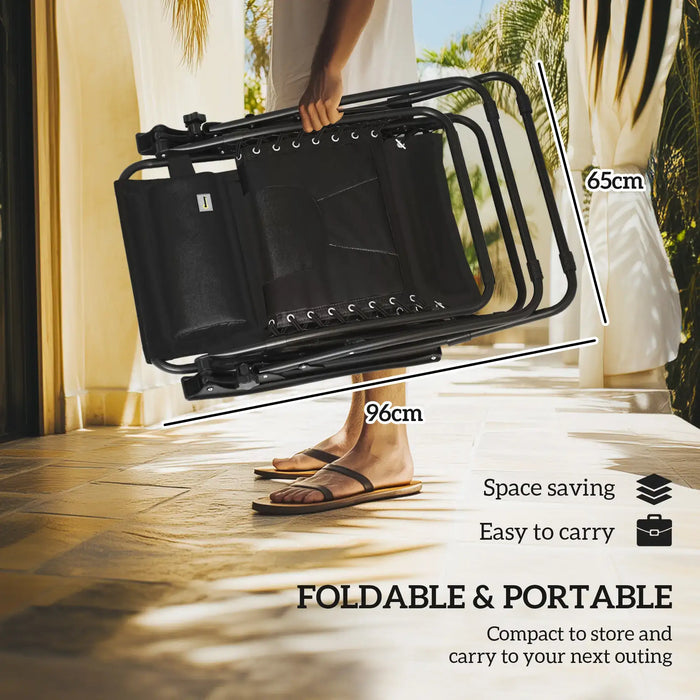 Set of 2 Zero Gravity Reclining Chair – Black | Foldable Sun Loungers with Adjustable Canopy OUTSUNNY - Little and Giant Explorers Outsunny