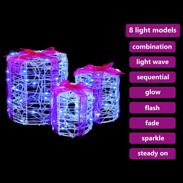 Set of 3 Acrylic Christmas Gift Box Decoration – Blue LED | 20cm - USB Powered VIDAXL - Little and Giant Explorers vidaXL