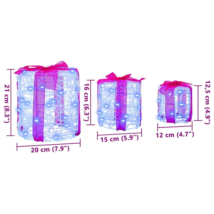 Set of 3 Acrylic Christmas Gift Box Decoration – Blue LED | 20cm - USB Powered VIDAXL - Little and Giant Explorers vidaXL