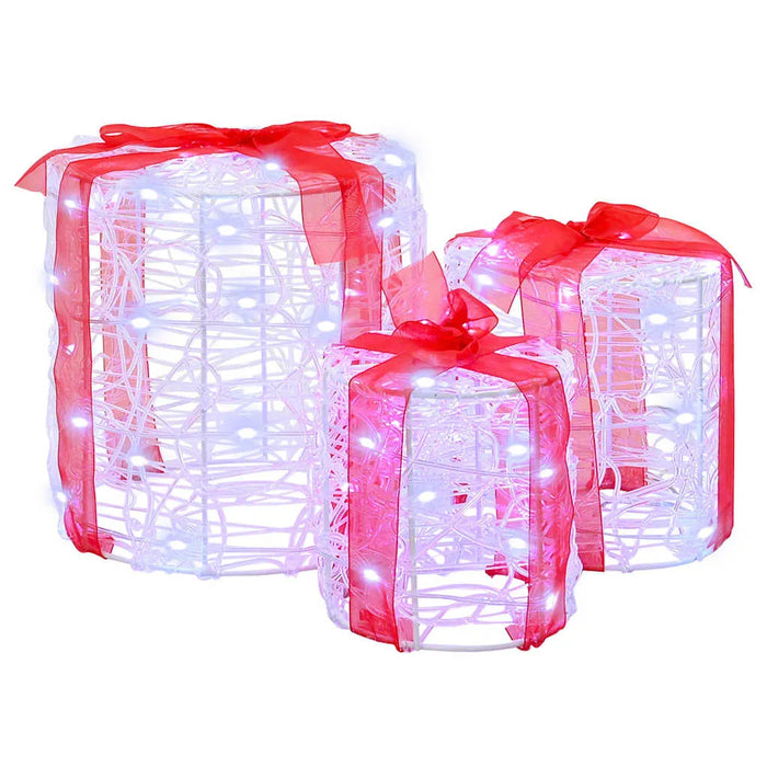 Set of 3 Acrylic Christmas Gift Box Decoration – Cold White LED | 20cm - USB Powered VIDAXL - Little and Giant Explorers vidaXL