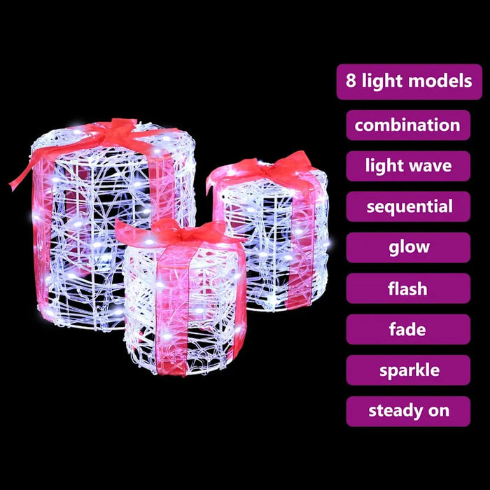 Set of 3 Acrylic Christmas Gift Box Decoration – Cold White LED | 20cm - USB Powered VIDAXL - Little and Giant Explorers vidaXL