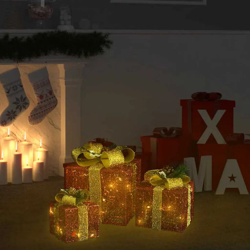 Set of 3 Lighted Christmas Gift Boxes – Red and Gold | 60 Cold White LED Lights - VIDAXL - Little and Giant Explorers vidaXL
