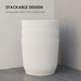 Set of 3 white ribbed stackable plastic plant pots saving space, indoor and outdoor use