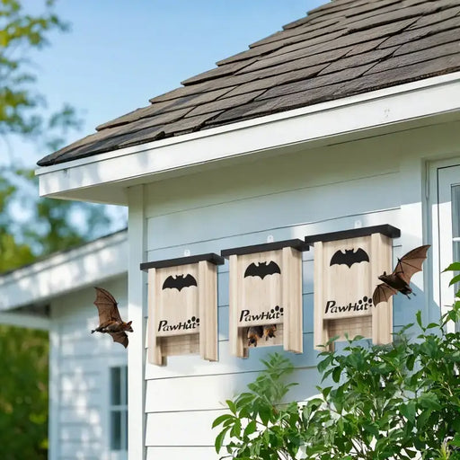 Set of 3 Wooden Bat Houses with Landing Pads | Outdoor Bat Boxes for Gardens PAWHUT - Little and Giant Explorers PawHut