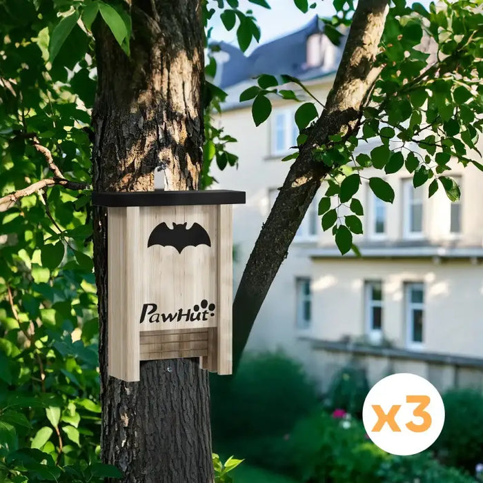 Set of 3 Wooden Bat Houses with Landing Pads | Outdoor Bat Boxes for Gardens PAWHUT - Little and Giant Explorers PawHut