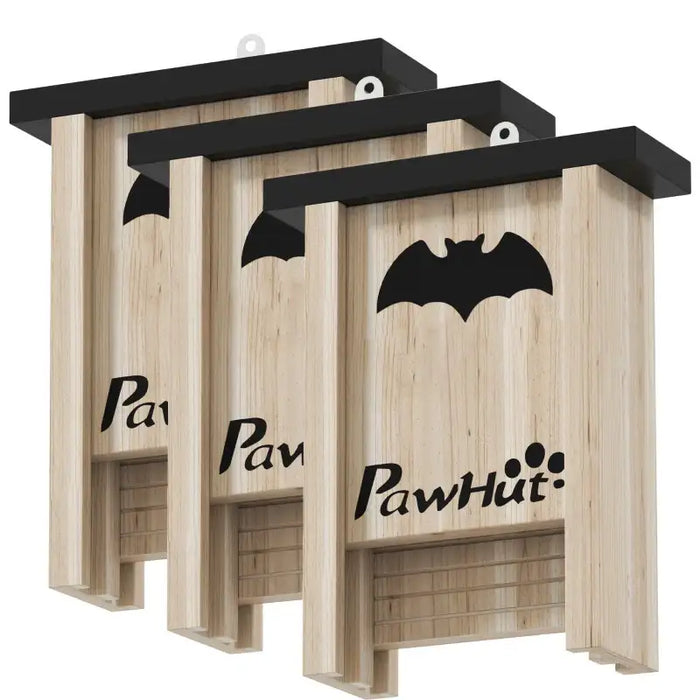 Set of 3 Wooden Bat Houses with Landing Pads | Outdoor Bat Boxes for Gardens PAWHUT - Little and Giant Explorers PawHut