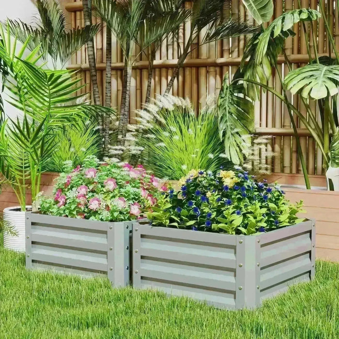 Set of Two Steel Planter Boxes in Light Grey (60 x 60cm) - Little and Giant Explorers Outsunny