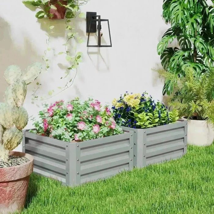 Set of Two Steel Planter Boxes in Light Grey (60 x 60cm) - Little and Giant Explorers Outsunny