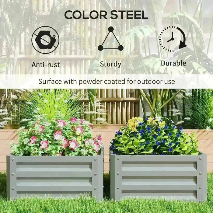 Set of Two Steel Planter Boxes in Light Grey (60 x 60cm) - Little and Giant Explorers Outsunny