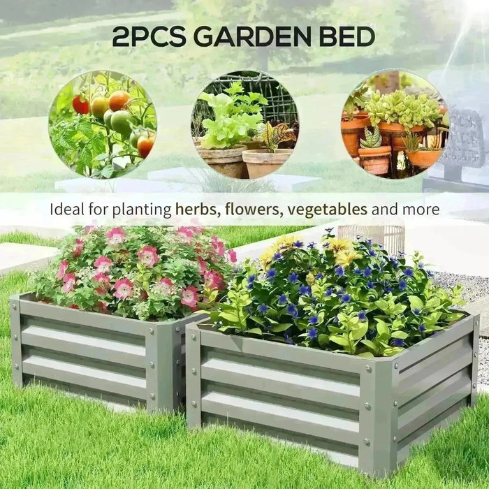 Set of Two Steel Planter Boxes in Light Grey (60 x 60cm) - Little and Giant Explorers Outsunny