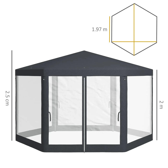 Shade Resistant Hexagon Gazebo in Dark Grey 4m - Little and Giant Explorers Outsunny