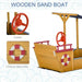 Wooden sand boat sandbox with red rudder and lifebuoy decoration, nautical design