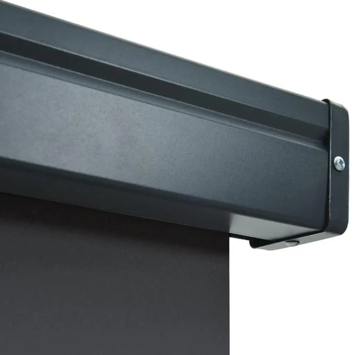 Close-up of a black outdoor side awning frame with self-locking function