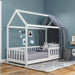 House-Shaped Kids Bed Frame with Safety Fence in White - Little and Giant Explorers HOMCOM