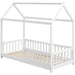House-Shaped Kids Bed Frame with Safety Fence in White - Little and Giant Explorers HOMCOM