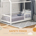 House-Shaped Kids Bed Frame with Safety Fence in White - Little and Giant Explorers HOMCOM