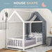House-Shaped Kids Bed Frame with Safety Fence in White - Little and Giant Explorers HOMCOM