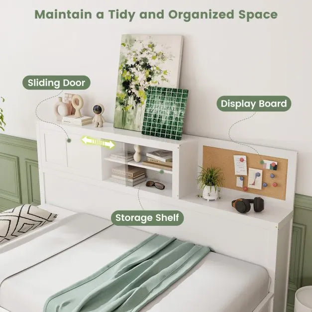 Single Daybed Frame 198x119cm | 3 Hidden Storage Drawers with Sideboard and Cork Board - Little and Giant Explorers Costway