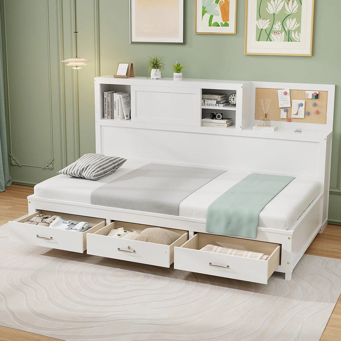 Single Daybed Frame with 3 Storage Drawers (91 x 191cm) - Little and Giant Explorers Costway