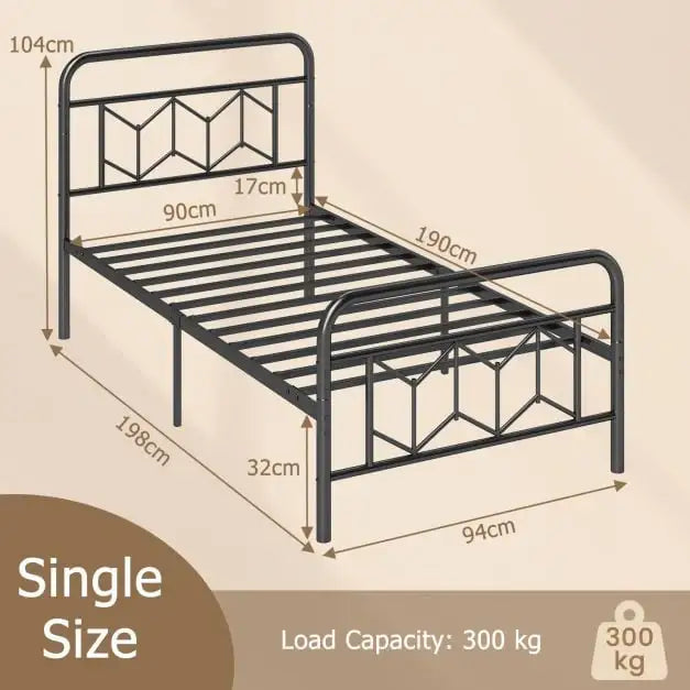 Single Metal Bed Frame – Black Graphic Design with 3D Effect | COSTWAY - Little and Giant Explorers Costway