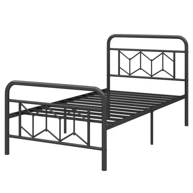 Single Metal Bed Frame – Black Graphic Design with 3D Effect | COSTWAY - Little and Giant Explorers Costway