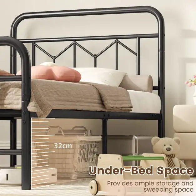 Single Metal Bed Frame – Black Graphic Design with 3D Effect | COSTWAY - Little and Giant Explorers Costway