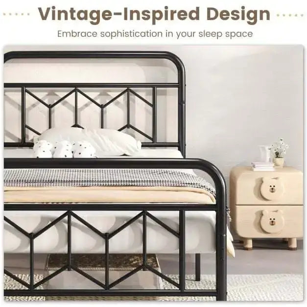 Single Metal Bed Frame – Black Graphic Design with 3D Effect | COSTWAY - Little and Giant Explorers Costway