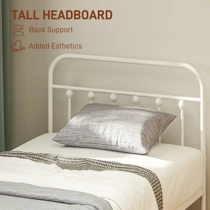 Single Metal Bed Frame – White 90x190cm | Steel Structure HOMCOM - Little and Giant Explorers HOMCOM