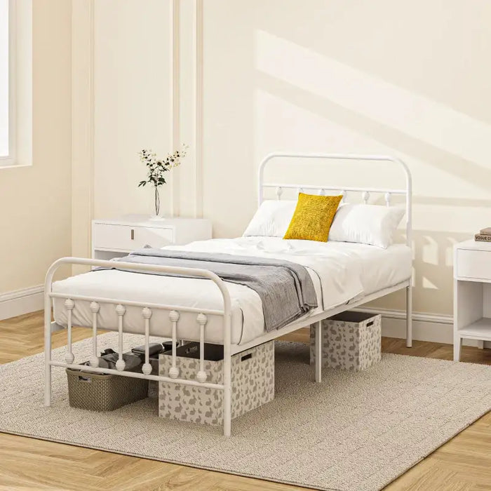 Single Metal Bed Frame – White 90x190cm | Steel Structure HOMCOM - Little and Giant Explorers HOMCOM