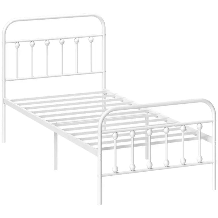 Single Metal Bed Frame – White 90x190cm | Steel Structure HOMCOM - Little and Giant Explorers HOMCOM