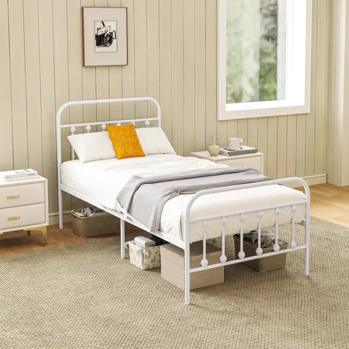Single Metal Bed Frame – White 90x190cm | Steel Structure HOMCOM - Little and Giant Explorers HOMCOM