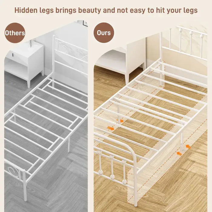 Single Metal Bed Frame – White 90x190cm | Steel Structure HOMCOM - Little and Giant Explorers HOMCOM