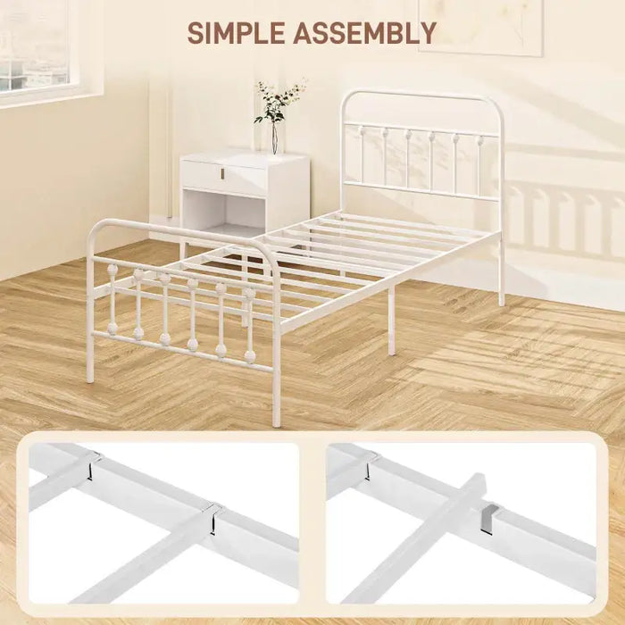 Single Metal Bed Frame – White 90x190cm | Steel Structure HOMCOM - Little and Giant Explorers HOMCOM