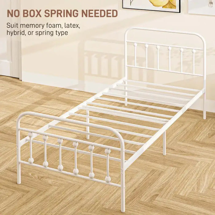 Single Metal Bed Frame – White 90x190cm | Steel Structure HOMCOM - Little and Giant Explorers HOMCOM