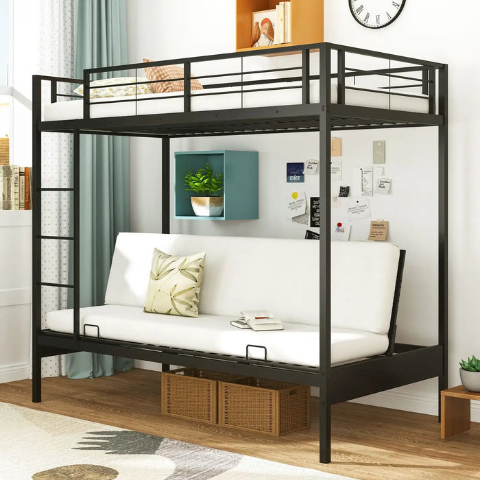 Single Over Futon Bunk Bed – Black | Metal Frame with Convertible Sofa Bed and Ladder COSTWAY - Little and Giant Explorers Costway