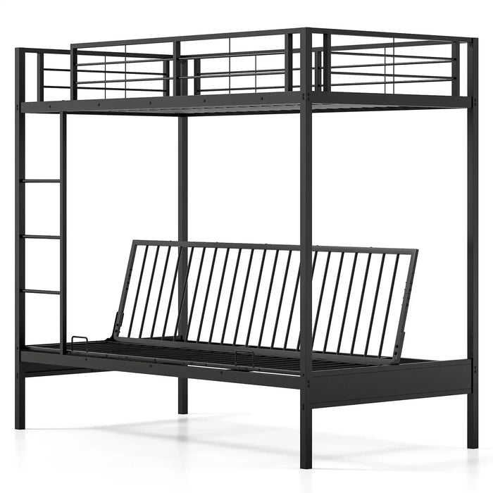 Single Over Futon Bunk Bed – Black | Metal Frame with Convertible Sofa Bed and Ladder COSTWAY - Little and Giant Explorers Costway