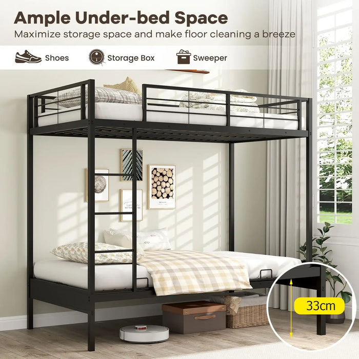 Single Over Futon Bunk Bed – Black | Metal Frame with Convertible Sofa Bed and Ladder COSTWAY - Little and Giant Explorers Costway