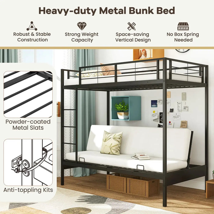 Single Over Futon Bunk Bed – Black | Metal Frame with Convertible Sofa Bed and Ladder COSTWAY - Little and Giant Explorers Costway