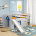 Single Pine Wood Loft Bed with Slide, Ladder and Den in Blue - Little and Giant Explorers Costway