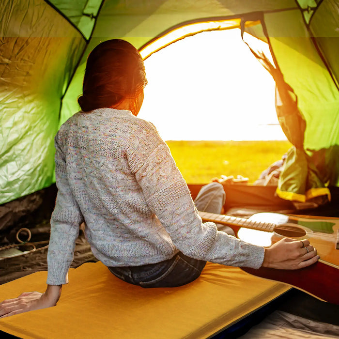 Single Self-Inflating Camping Mattress – Khaki | 65cm Wide Airbed with Sponge Padding OUTSUNNY - Little and Giant Explorers Outsunny