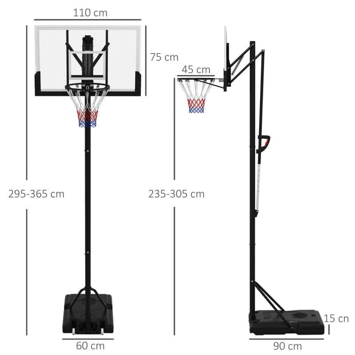 Six Level Height Adjustable Freestanding Basketball Hoop and Stand with Wheels - 235cm - 305cm - Little and Giant Explorers SPORTNOW