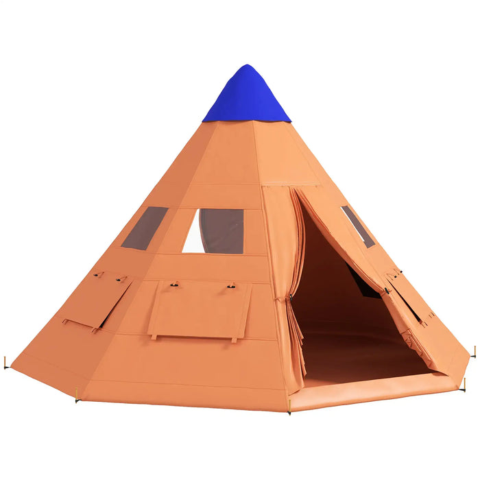 6 Men Tipi Tent with Carry Bag in Orange (6 persons) - Little and Giant Explorers Outsunny