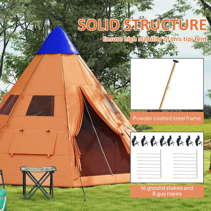 6 Men Tipi Tent with Carry Bag in Orange (6 persons) - Little and Giant Explorers Outsunny